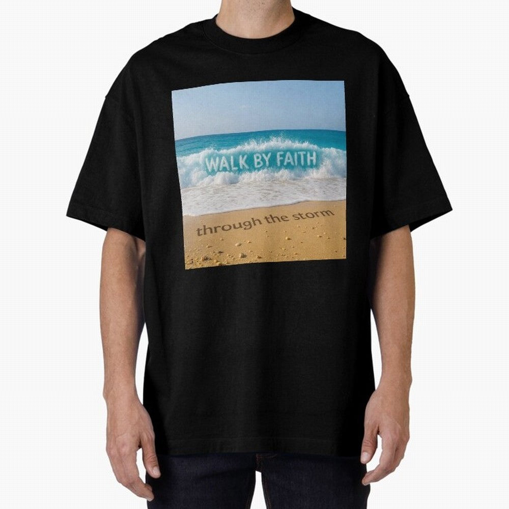 WALK BY FAITH - Through the Storm - Ocean Wave Art Oversized T-Shirt Feel Global Football Passion for FIFA World Cup 2026, Inspired by Cristiano Ronaldo, Portugal, Spain and Germany, Retro Football Energy, Iconic Rivalries, Trophy Chase Drama and