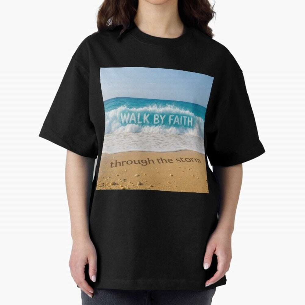 WALK BY FAITH - Through the Storm - Ocean Wave Art Oversized T-Shirt Feel Global Football Passion for FIFA World Cup 2026, Inspired by Cristiano Ronaldo, Portugal, Spain and Germany, Retro Football Energy, Iconic Rivalries, Trophy Chase Drama and