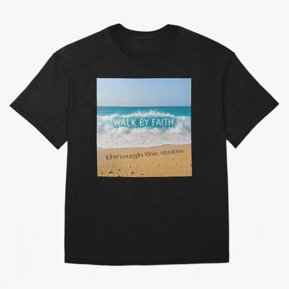 WALK BY FAITH - Through the Storm - Ocean Wave Art Oversized T-Shirt Feel Global Football Passion for FIFA World Cup 2026, Inspired by Cristiano Ronaldo, Portugal, Spain and Germany, Retro Football Energy, Iconic Rivalries, Trophy Chase Drama and