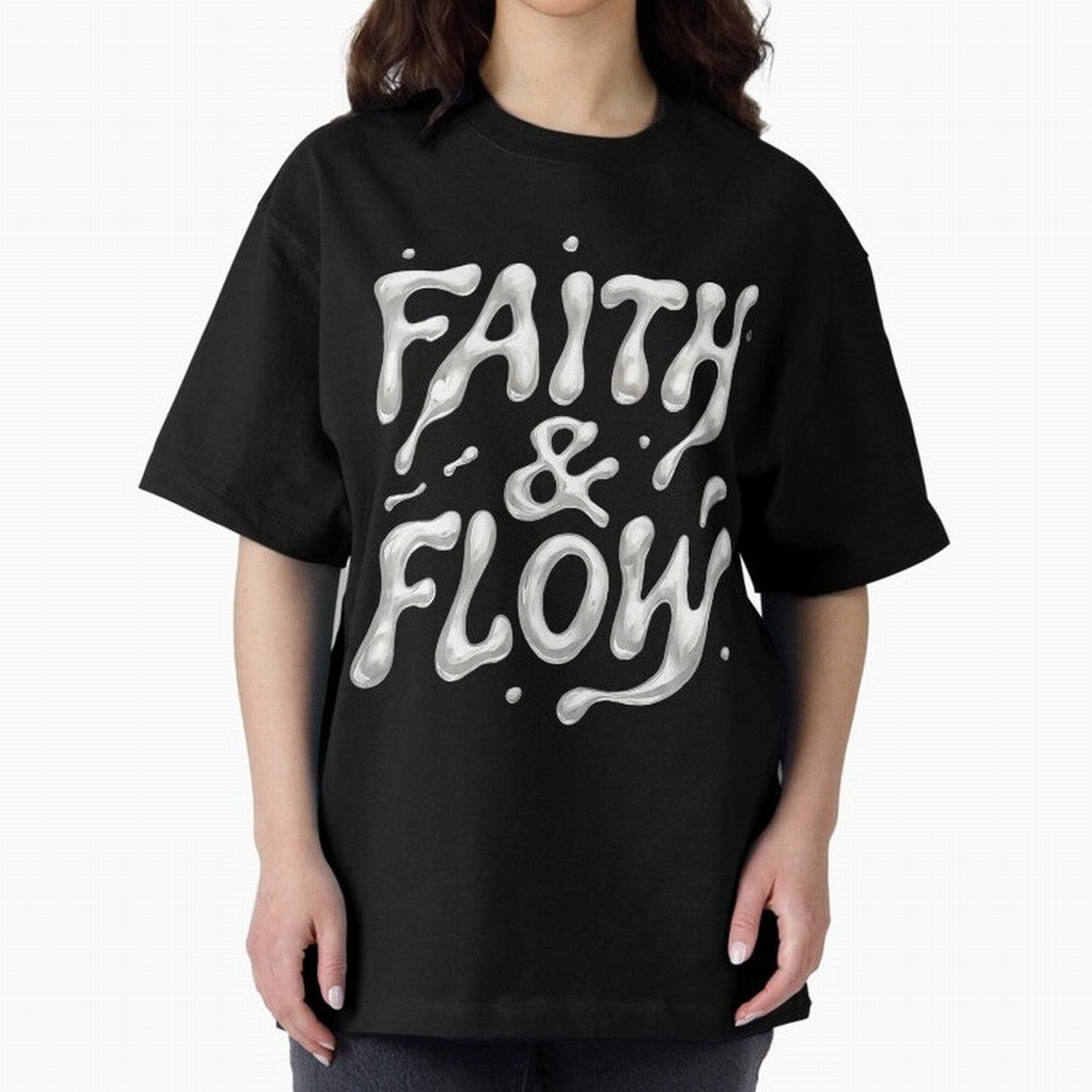 FAITH & FLOW - Liquid Chrome Typography - Urban Christian Oversized T-Shirt Bring Supporter Culture to FIFA World Cup 2026 USA Canada Mexico for Fans of Messi, Neymar and Mbappe and England, France and Netherlands, Bringing Football History, Final