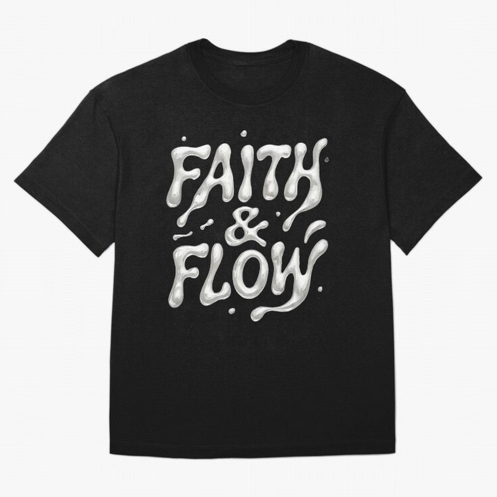 FAITH & FLOW - Liquid Chrome Typography - Urban Christian Oversized T-Shirt Bring Supporter Culture to FIFA World Cup 2026 USA Canada Mexico for Fans of Messi, Neymar and Mbappe and England, France and Netherlands, Bringing Football History, Final