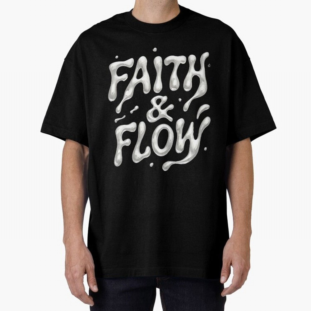 FAITH & FLOW - Liquid Chrome Typography - Urban Christian Oversized T-Shirt Bring Supporter Culture to FIFA World Cup 2026 USA Canada Mexico for Fans of Messi, Neymar and Mbappe and England, France and Netherlands, Bringing Football History, Final