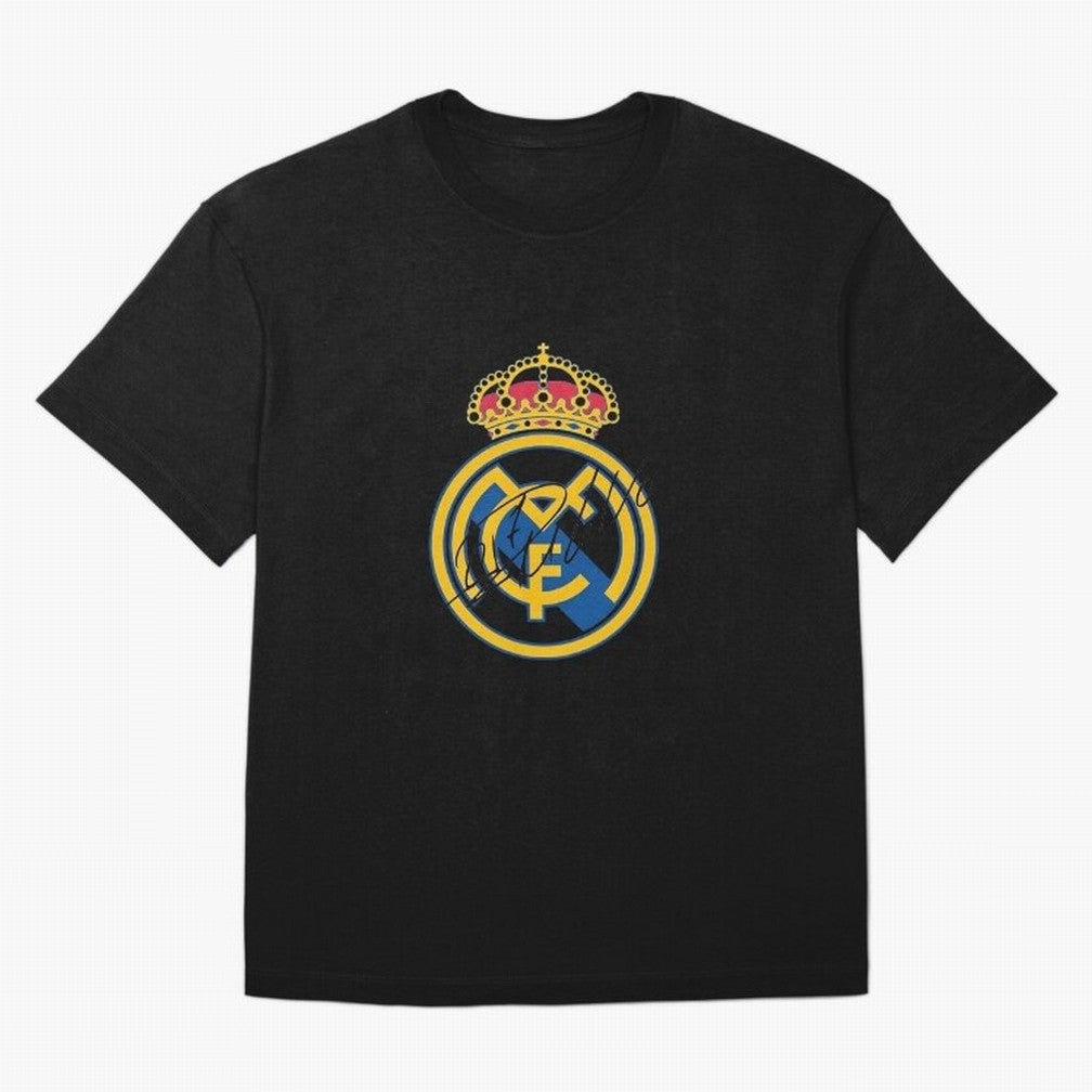 Real Madrid C.F. crest with Cristiano Ronaldo's autograph Oversized T-Shirt Unlock the FIFA World Cup 2026 Journey through Haaland and Mbappe Highlights, France Pride, Vintage Soccer Flavor, Modern Football Stars, National Flags and Final Night