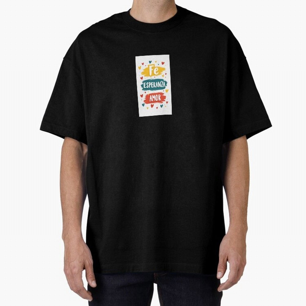 Fe Esperanza Amor Oversized T-Shirt Cheer for FIFA World Cup 2026 USA Canada Mexico for Fans of Mbappe and Neymar and Spain, Bringing Sports Nostalgia, International Competition, Famous Players and Unforgettable Victories; Perfect for Supporters