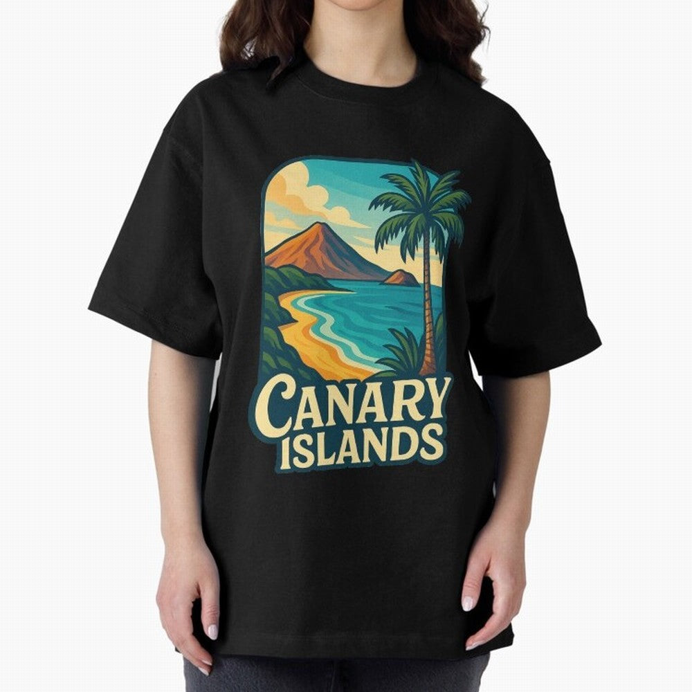 Tropical Shoreline of the Canary Islands Spain Oversized T-Shirt Capture the FIFA World Cup 2026 Group Stage Journey through Messi Highlights, Spain and Netherlands Pride, Sports Nostalgia, International Competition, Famous Players and