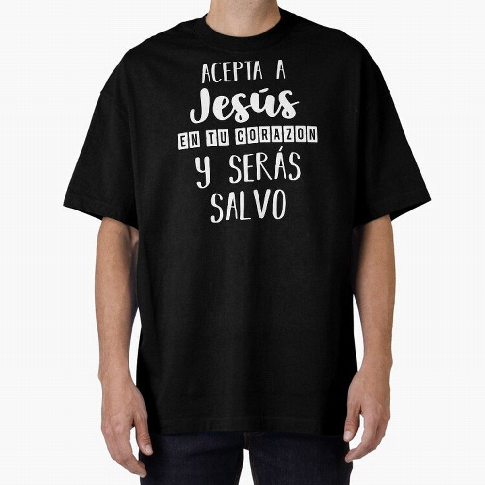 Acepta a Jes¨²s en tu Corazon Mensaje Cristianos Dios Spanish Oversized T-Shirt Treasure FIFA World Cup 2026 Group Stage for Fans of Cristiano Ronaldo and Portugal, Spain and Germany, Bringing Sports Nostalgia, International Competition, Famous