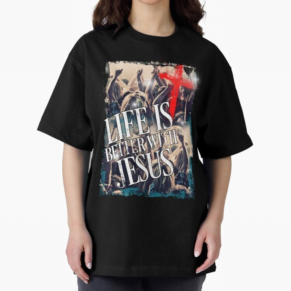 LIfe is Better with Jesus Oversized T-Shirt Support Iconic Players in Match Day Hype around FIFA World Cup 2026, Neymar, Argentina, Worldwide Fan Energy, Dramatic Goals, Stadium Lights and Championship Celebrations; Ideal for Passionate Fans Who