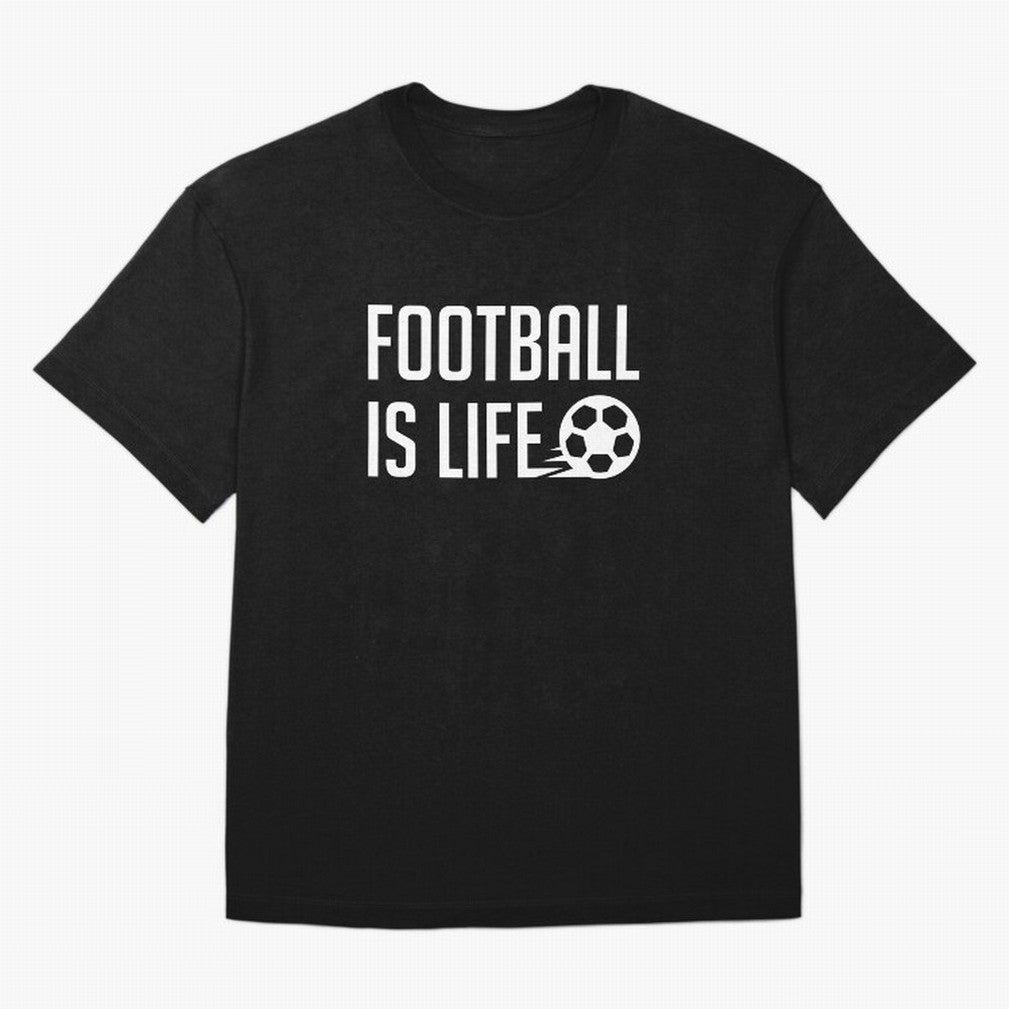 Football Is Life (Black BG) Oversized T-Shirt Support Your Favorite Stars during the FIFA World Cup 2026 Group Stage Journey through Mbappe Highlights, Netherlands Pride, Match Day Excitement, Supporter Culture, Golden Goals and Global Football
