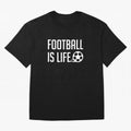 Football Is Life (Red BG) Oversized T-Shirt Join Supporters Worldwide for FIFA World Cup 2026 Group Stage Spirit, Centered on Spain, Messi, CR7 and Mbappe, Football History, Final Match Energy, Crowd Noise and Once in a Lifetime Moments; Created