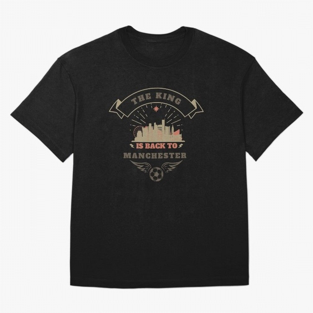 The king is Back To Manchester Oversized T-Shirt Follow the Road to the FIFA World Cup 2026 Journey through Messi and Cristiano Ronaldo Highlights, France and Portugal Pride, Worldwide Fan Energy, Dramatic Goals, Stadium Lights and Championship