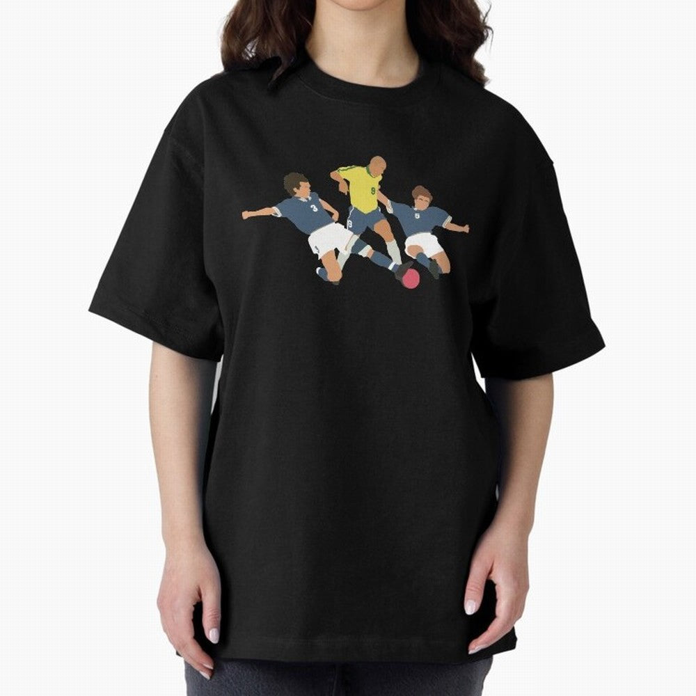 Ronaldo vs Maldini & Cannavaro Iconic Football Moment Oversized T-Shirt Back the Journey through Global Football Passion for FIFA World Cup 2026 Group Stage, Centered on CR7, Argentina, France and Brazil, Goal Celebration Energy, Supporter
