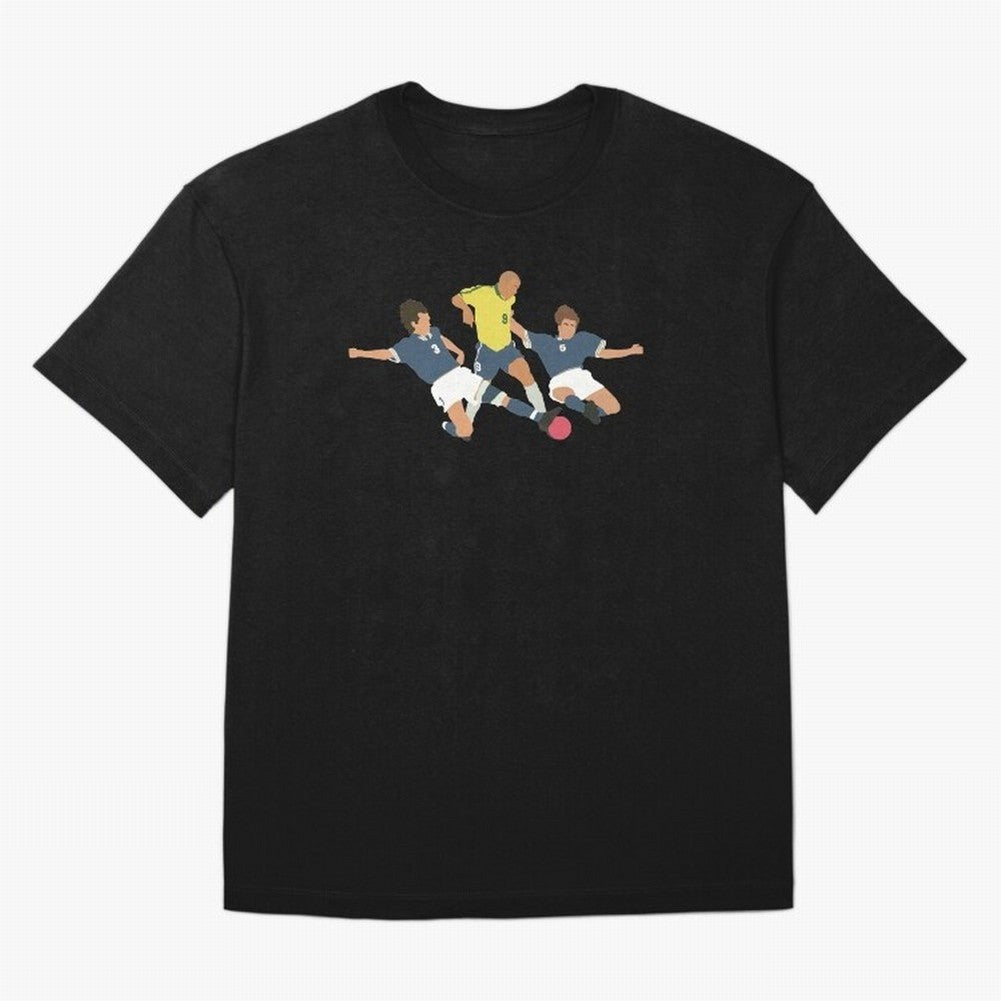 Ronaldo vs Maldini & Cannavaro Iconic Football Moment Oversized T-Shirt Back the Journey through Global Football Passion for FIFA World Cup 2026 Group Stage, Centered on CR7, Argentina, France and Brazil, Goal Celebration Energy, Supporter