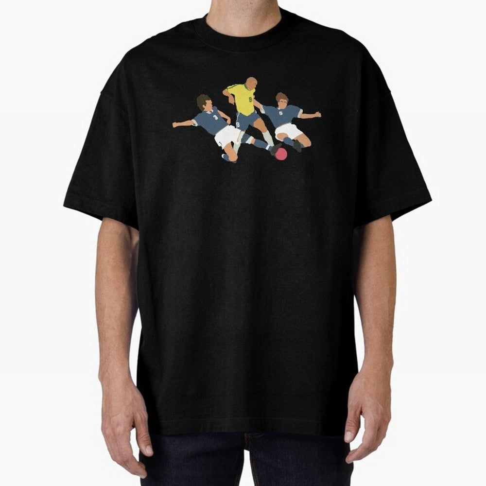 Ronaldo vs Maldini & Cannavaro Iconic Football Moment Oversized T-Shirt Back the Journey through Global Football Passion for FIFA World Cup 2026 Group Stage, Centered on CR7, Argentina, France and Brazil, Goal Celebration Energy, Supporter