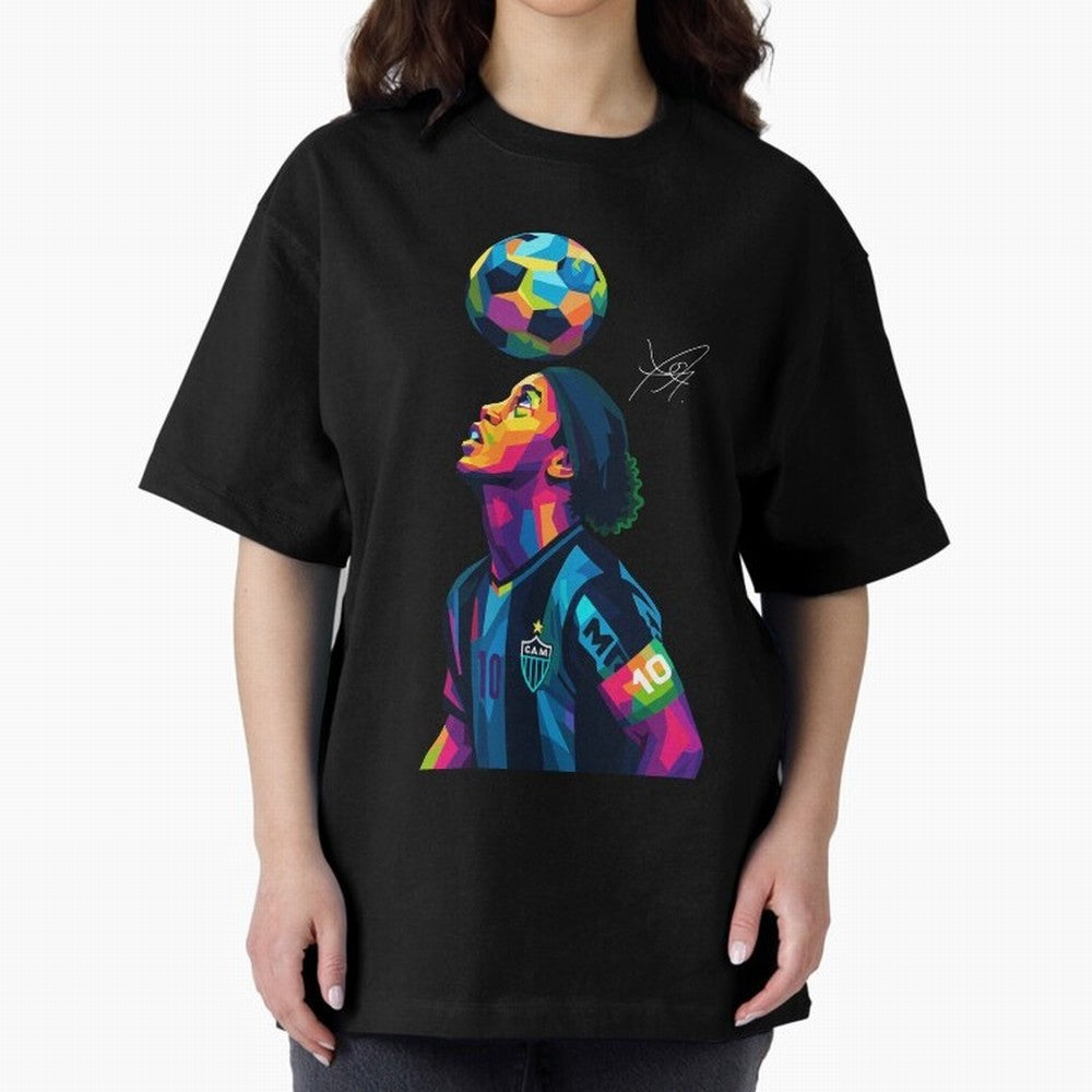 Ronaldinho Wpap Art Oversized T-Shirt Show Match Day Excitement for Match Day Hype around FIFA World Cup 2026, Messi, Neymar and Mbappe, England, France and Netherlands, Champion Mindset, Group Stage Buzz, Knockout Tension and Passionate Fan