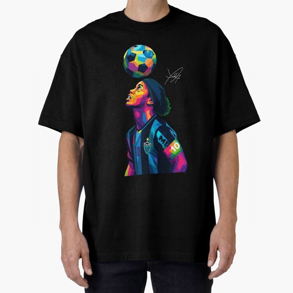 Ronaldinho Wpap Art Oversized T-Shirt Show Match Day Excitement for Match Day Hype around FIFA World Cup 2026, Messi, Neymar and Mbappe, England, France and Netherlands, Champion Mindset, Group Stage Buzz, Knockout Tension and Passionate Fan