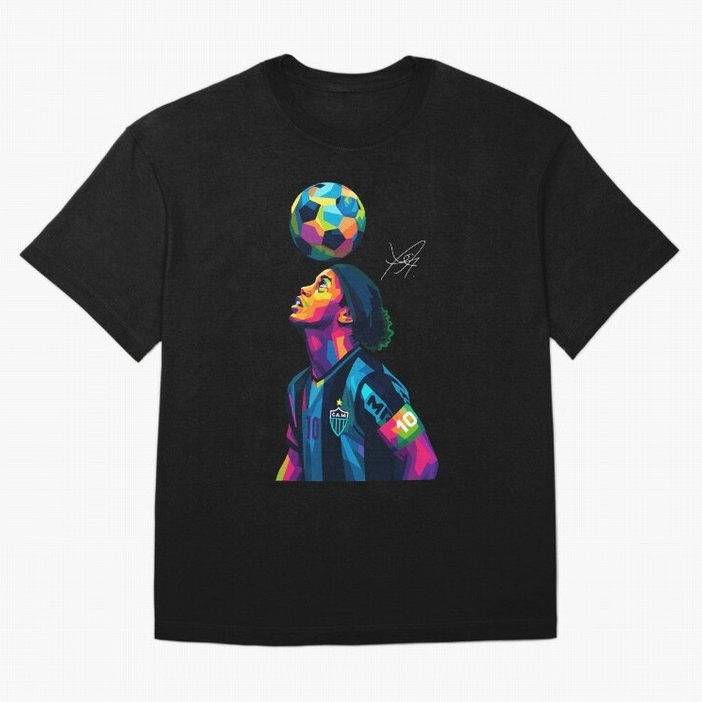 Ronaldinho Wpap Art Oversized T-Shirt Show Match Day Excitement for Match Day Hype around FIFA World Cup 2026, Messi, Neymar and Mbappe, England, France and Netherlands, Champion Mindset, Group Stage Buzz, Knockout Tension and Passionate Fan