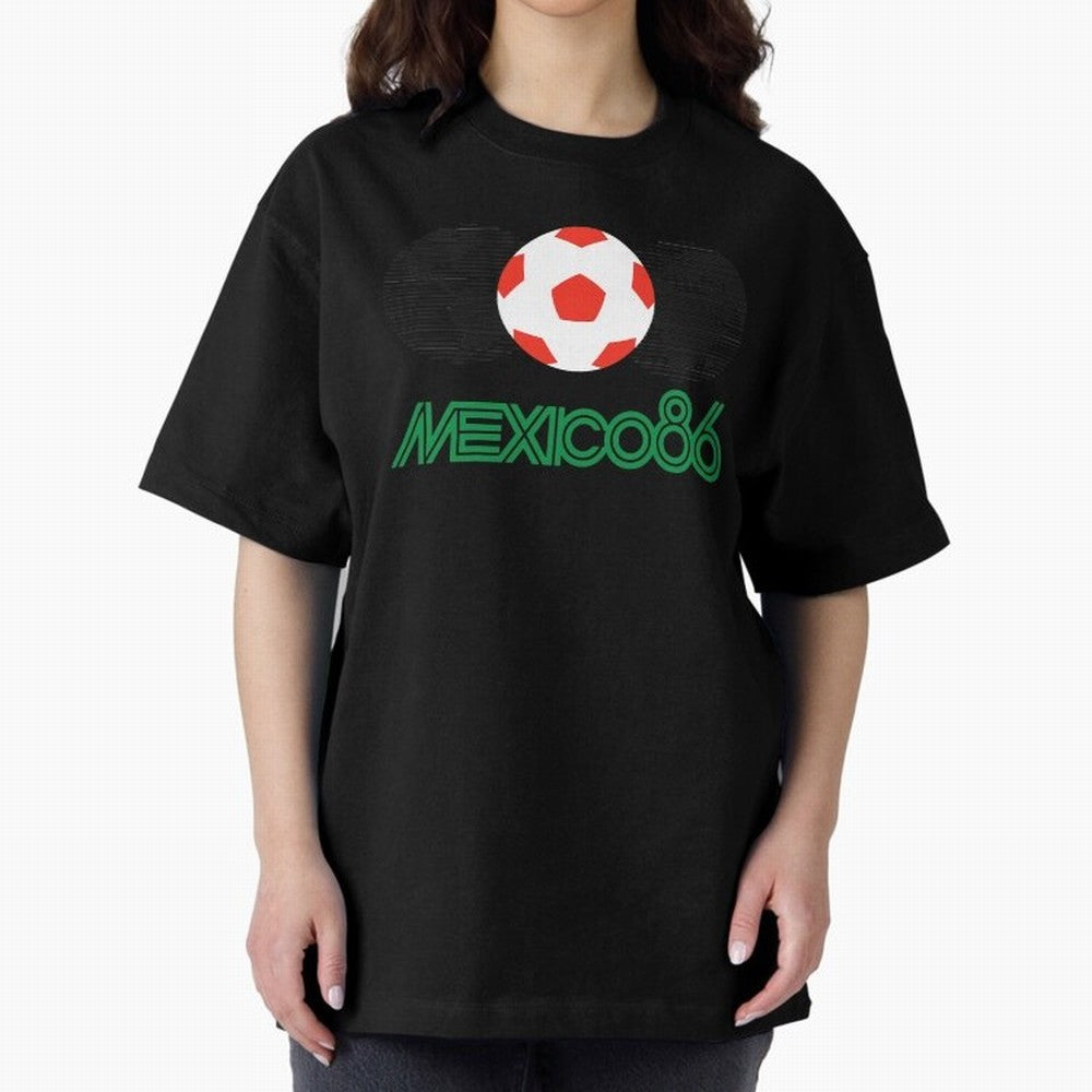 Mexico 86 Oversized T-Shirt Represent the Passion of FIFA World Cup 2026 USA Canada Mexico Spirit, Highlighting Netherlands, Haaland and Mbappe, Goal Celebration Energy, Supporter Heritage, Football Icons and Worldwide Tournament Joy; Perfect for