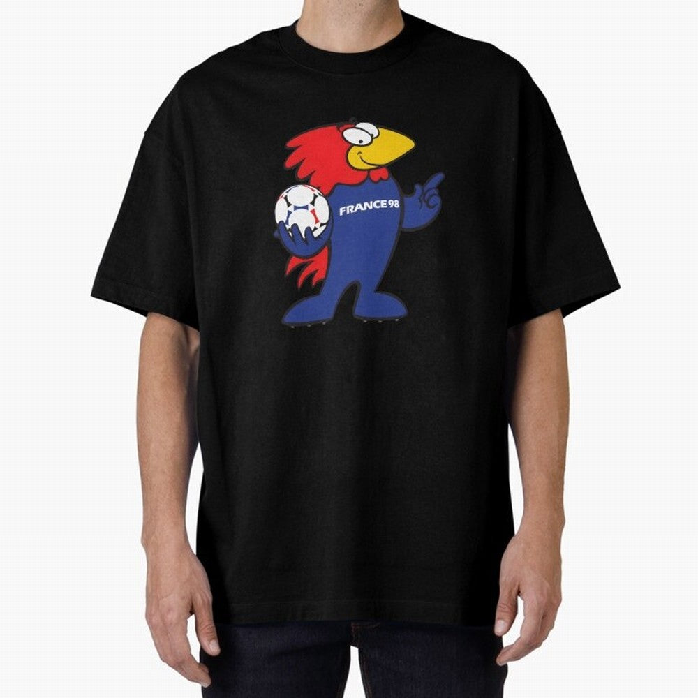 Footix - World Cup 98' Mascote Logo Oversized T-Shirt Feel the Heartbeat of Global Football Passion for FIFA World Cup 2026 USA Canada Mexico, Inspired by Haaland and Mbappe, Portugal, Tournament Hype, Historic Matchups, Family Viewing Parties and