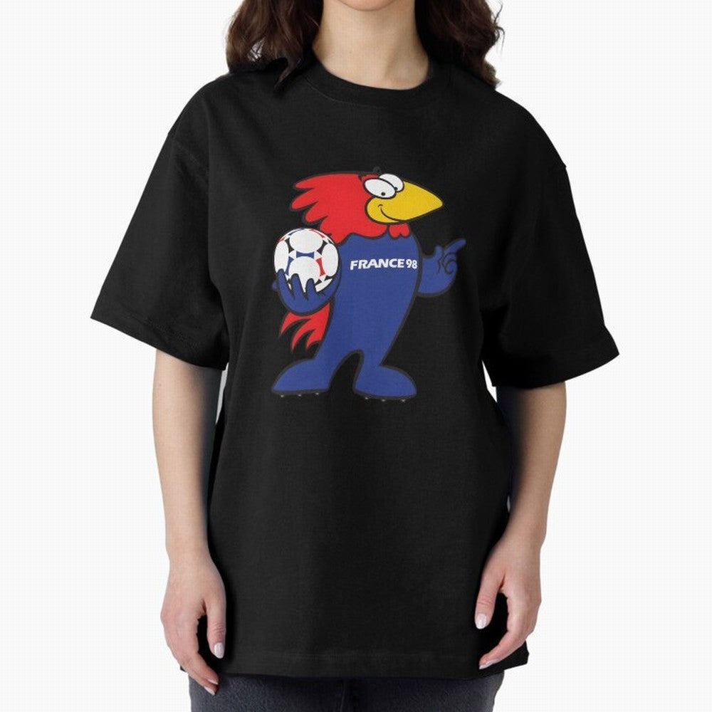 Footix - World Cup 98' Mascote Logo Oversized T-Shirt Feel the Heartbeat of Global Football Passion for FIFA World Cup 2026 USA Canada Mexico, Inspired by Haaland and Mbappe, Portugal, Tournament Hype, Historic Matchups, Family Viewing Parties and