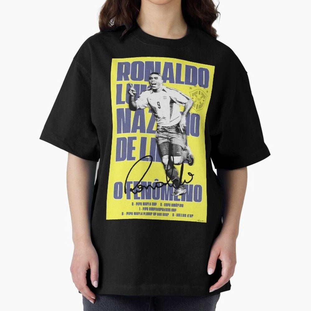R9 Ronaldo Nazario Poster Oversized T-Shirt Share the Excitement of FIFA World Cup 2026 for Fans of Messi and England and Germany, Bringing Football Festival Excitement, Trophy Ambitions, Country Rivalries and Star Player Buzz; Ideal for Fans Who
