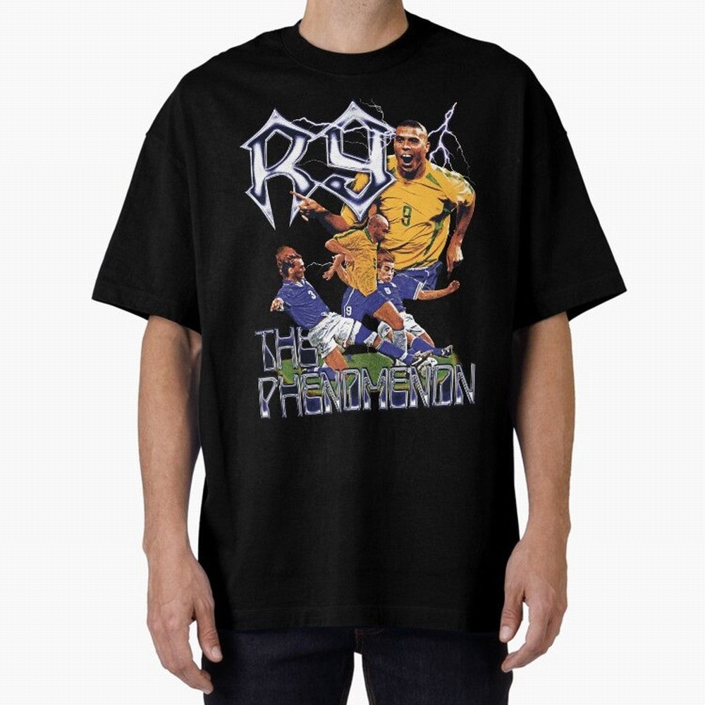 R9, The Phenomenon Oversized T-Shirt Celebrate Fan Culture around FIFA World Cup 2026 USA Canada Mexico Spirit, Celebrating Argentina, France and Brazil, Messi, CR7 and Mbappe, Classic Soccer Heritage, Championship Pressure, Fan Loyalty and
