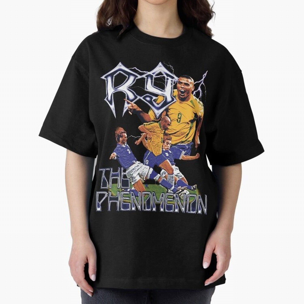 R9, The Phenomenon Oversized T-Shirt Celebrate Fan Culture around FIFA World Cup 2026 USA Canada Mexico Spirit, Celebrating Argentina, France and Brazil, Messi, CR7 and Mbappe, Classic Soccer Heritage, Championship Pressure, Fan Loyalty and