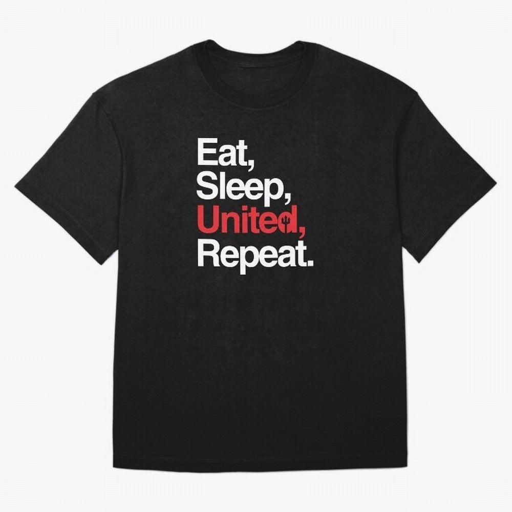Eat, Sleep, United, Repeat - Funny Manchester United Quote Oversized T-Shirt Support Your Favorite Stars during the FIFA World Cup 2026 USA Canada Mexico Journey through Messi, Neymar and Mbappe Highlights, Argentina, France and Brazil Pride,