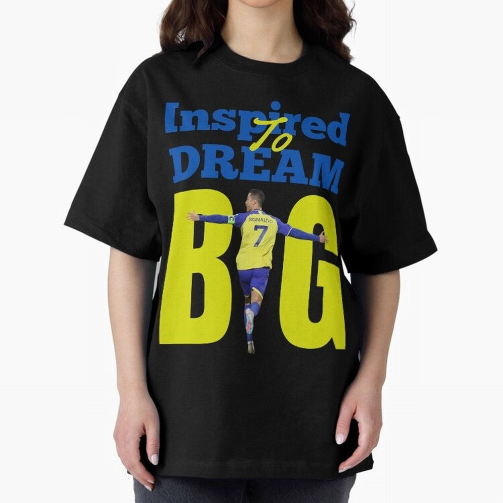 Inspired To Dream Big Oversized T-Shirt Celebrate Global Football Passion for FIFA World Cup 2026, Celebrating Messi, CR7 and Mbappe, France and Portugal, Football History, Final Match Energy, Crowd Noise and Once in a Lifetime Moments; Ideal for