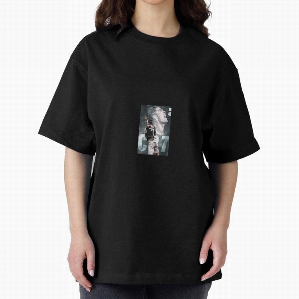 Ronaldo sticker Oversized T-Shirt Join the Global Buzz around the FIFA World Cup 2026 USA Canada Mexico Journey through CR7 and Messi Highlights, Brazil Pride, Football Passion, Legendary Performances, Festival Vibes and Supporter Community; Ideal