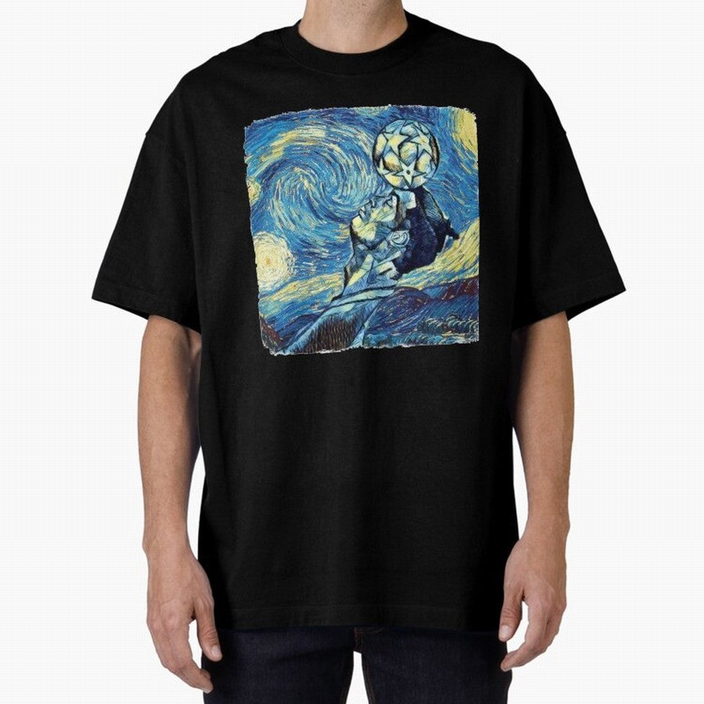 Ronaldo Ronaldo Van Gogh Style Oversized T-Shirt Fuel Your Fan Pride for FIFA World Cup 2026 for Fans of Mbappe and Neymar and Portugal, Bringing Championship Spirit, Famous Goals, Roaring Crowds and International Football Unity; Ideal for