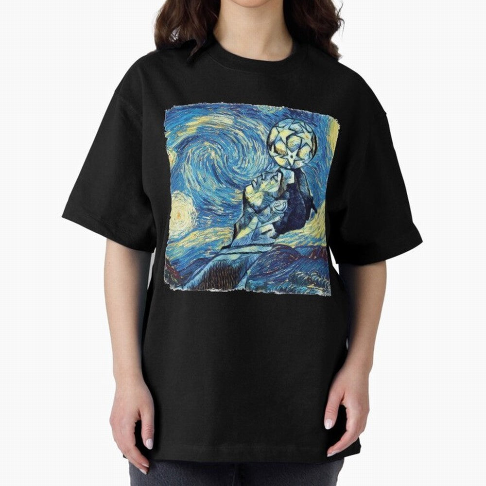 Ronaldo Ronaldo Van Gogh Style Oversized T-Shirt Fuel Your Fan Pride for FIFA World Cup 2026 for Fans of Mbappe and Neymar and Portugal, Bringing Championship Spirit, Famous Goals, Roaring Crowds and International Football Unity; Ideal for
