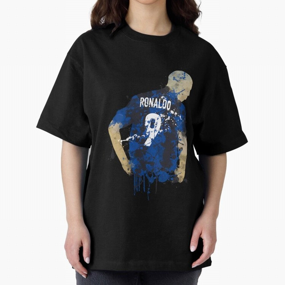 Ronaldo Number 9 Art Oversized T-Shirt Carry National Pride through the FIFA World Cup 2026 Group Stage Journey through Messi, Neymar and Mbappe Highlights, Argentina, France and Brazil Pride, Goal Celebration Energy, Supporter Heritage, Football