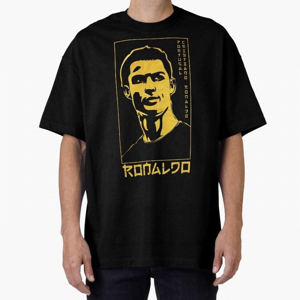 Ronaldo Golden Style Portrait art illustration Oversized T-Shirt Celebrate National Team Dreams in Match Day Hype around FIFA World Cup 2026 Group Stage, CR7, Spain, Championship Spirit, Famous Goals, Roaring Crowds and International Football