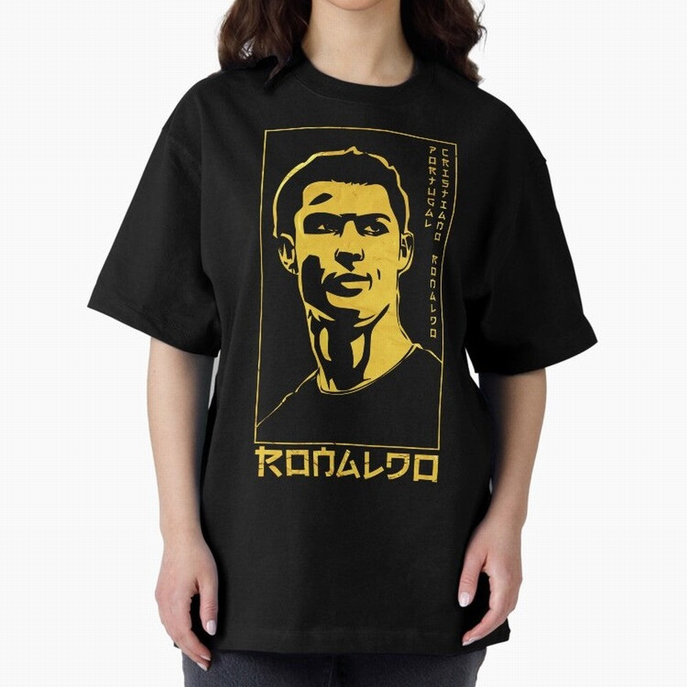 Ronaldo Golden Style Portrait art illustration Oversized T-Shirt Celebrate National Team Dreams in Match Day Hype around FIFA World Cup 2026 Group Stage, CR7, Spain, Championship Spirit, Famous Goals, Roaring Crowds and International Football