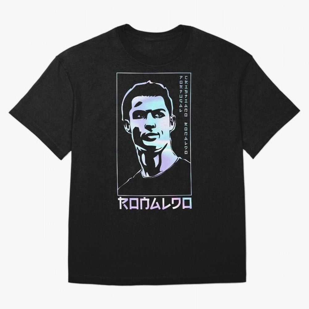 Ronaldo holographic Style Portrait art illustration Oversized T-Shirt Bring Stadium Energy to FIFA World Cup 2026 for Fans of CR7 and Argentina and Brazil, Bringing Sports Nostalgia, International Competition, Famous Players and Unforgettable