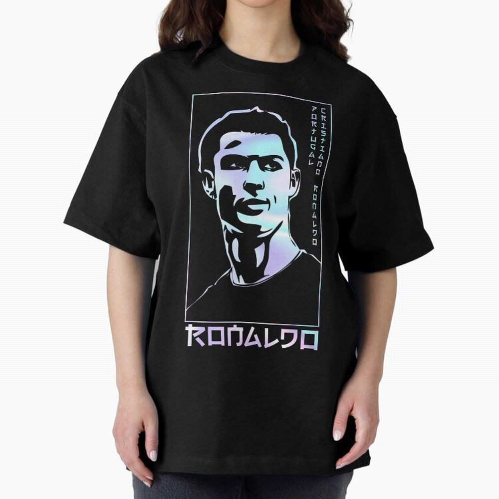 Ronaldo holographic Style Portrait art illustration Oversized T-Shirt Bring Stadium Energy to FIFA World Cup 2026 for Fans of CR7 and Argentina and Brazil, Bringing Sports Nostalgia, International Competition, Famous Players and Unforgettable