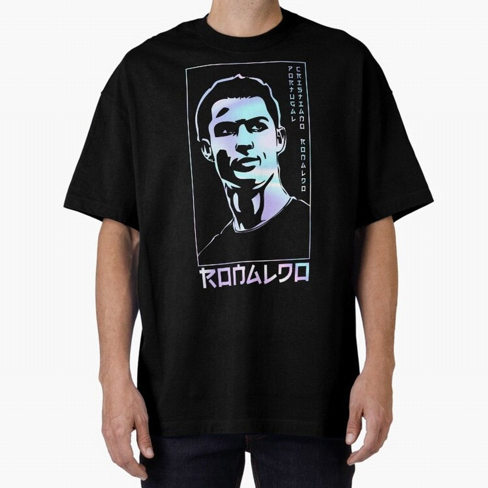 Ronaldo holographic Style Portrait art illustration Oversized T-Shirt Bring Stadium Energy to FIFA World Cup 2026 for Fans of CR7 and Argentina and Brazil, Bringing Sports Nostalgia, International Competition, Famous Players and Unforgettable