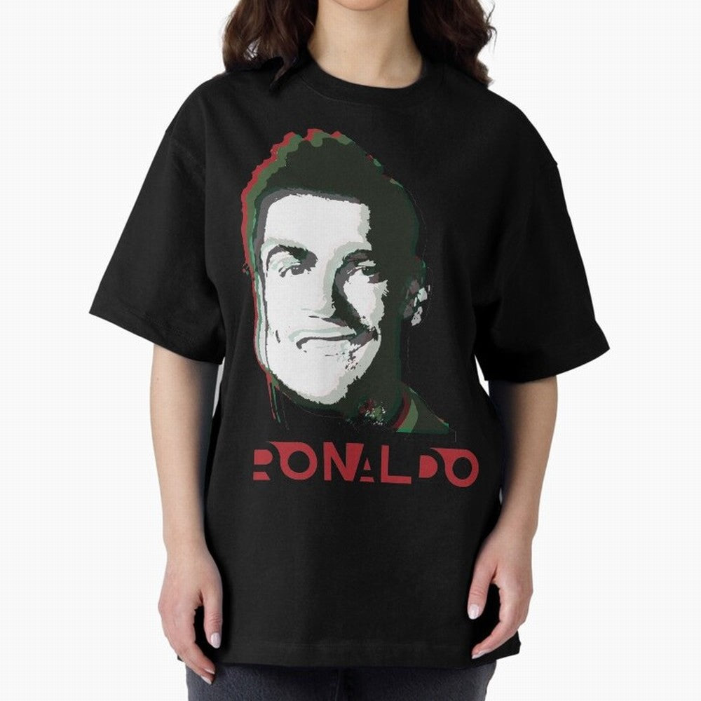 Portugal Football Captain Cristiano Ronaldo 3D Anaglyph Portrait Oversized T-Shirt Make Your Look Match FIFA World Cup 2026 Group Stage Spirit, Centered on Spain and Netherlands, Messi and Cristiano Ronaldo, Tournament Hype, Historic Matchups,