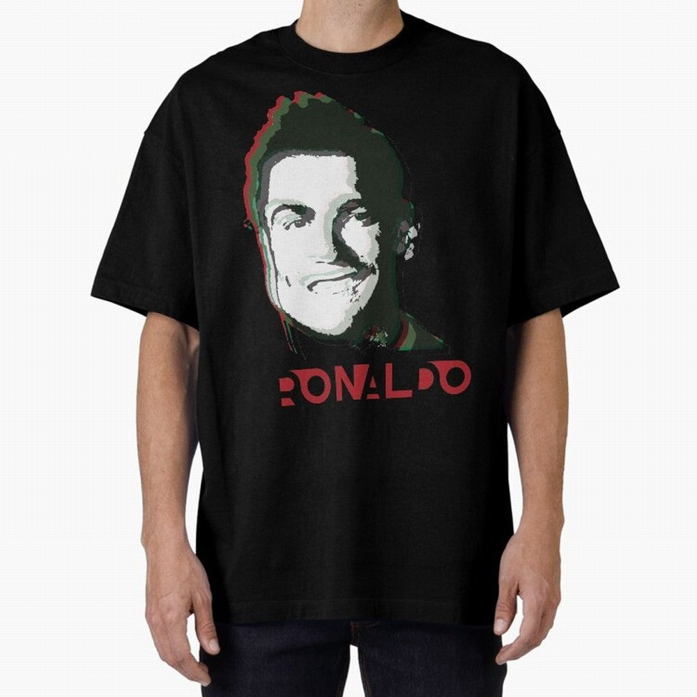 Portugal Football Captain Cristiano Ronaldo 3D Anaglyph Portrait Oversized T-Shirt Make Your Look Match FIFA World Cup 2026 Group Stage Spirit, Centered on Spain and Netherlands, Messi and Cristiano Ronaldo, Tournament Hype, Historic Matchups,
