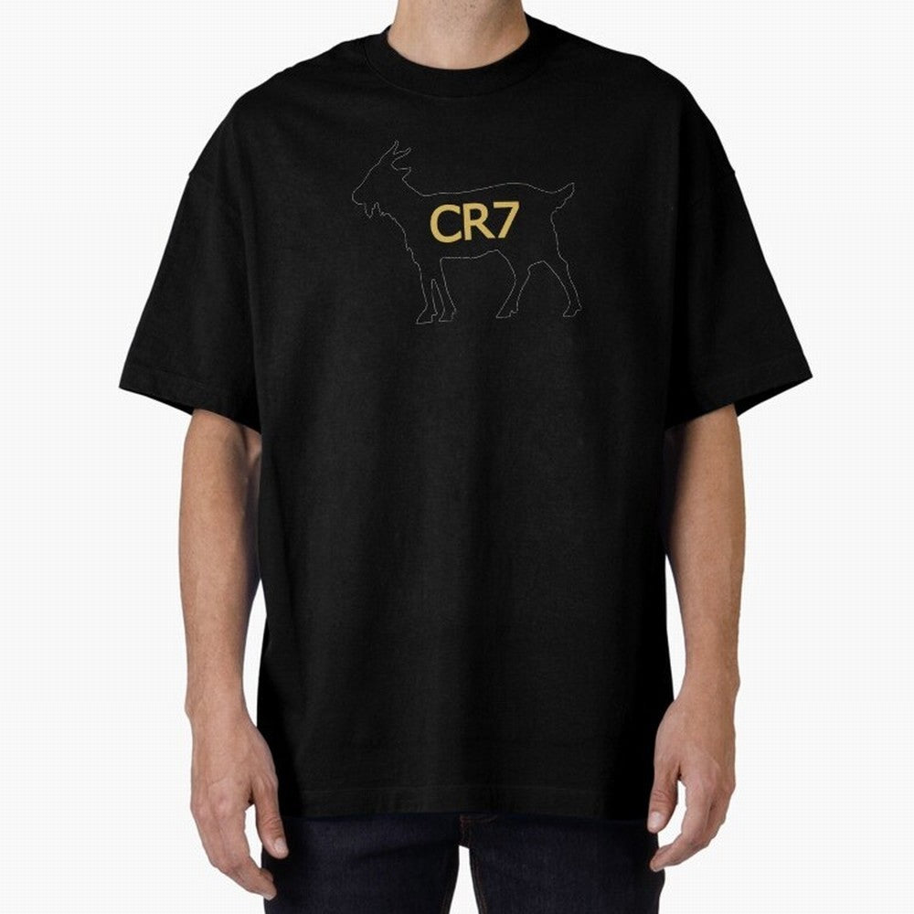 CR7 GOAT Alt Gold Oversized T-Shirt Show Match Day Excitement for Global Football Passion for FIFA World Cup 2026 Group Stage, Capturing Haaland and Mbappe, Argentina, France and Brazil, Vintage Soccer Flavor, Modern Football Stars, National Flags
