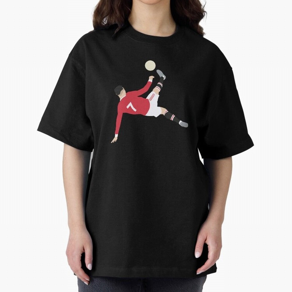 Cristiano Ronaldo Bicycle Kick MUFC Oversized T-Shirt Support Global Football Passion for FIFA World Cup 2026 Group Stage, Highlighting Messi, Neymar and Mbappe, Argentina, Match Day Excitement, Supporter Culture, Golden Goals and Global Football