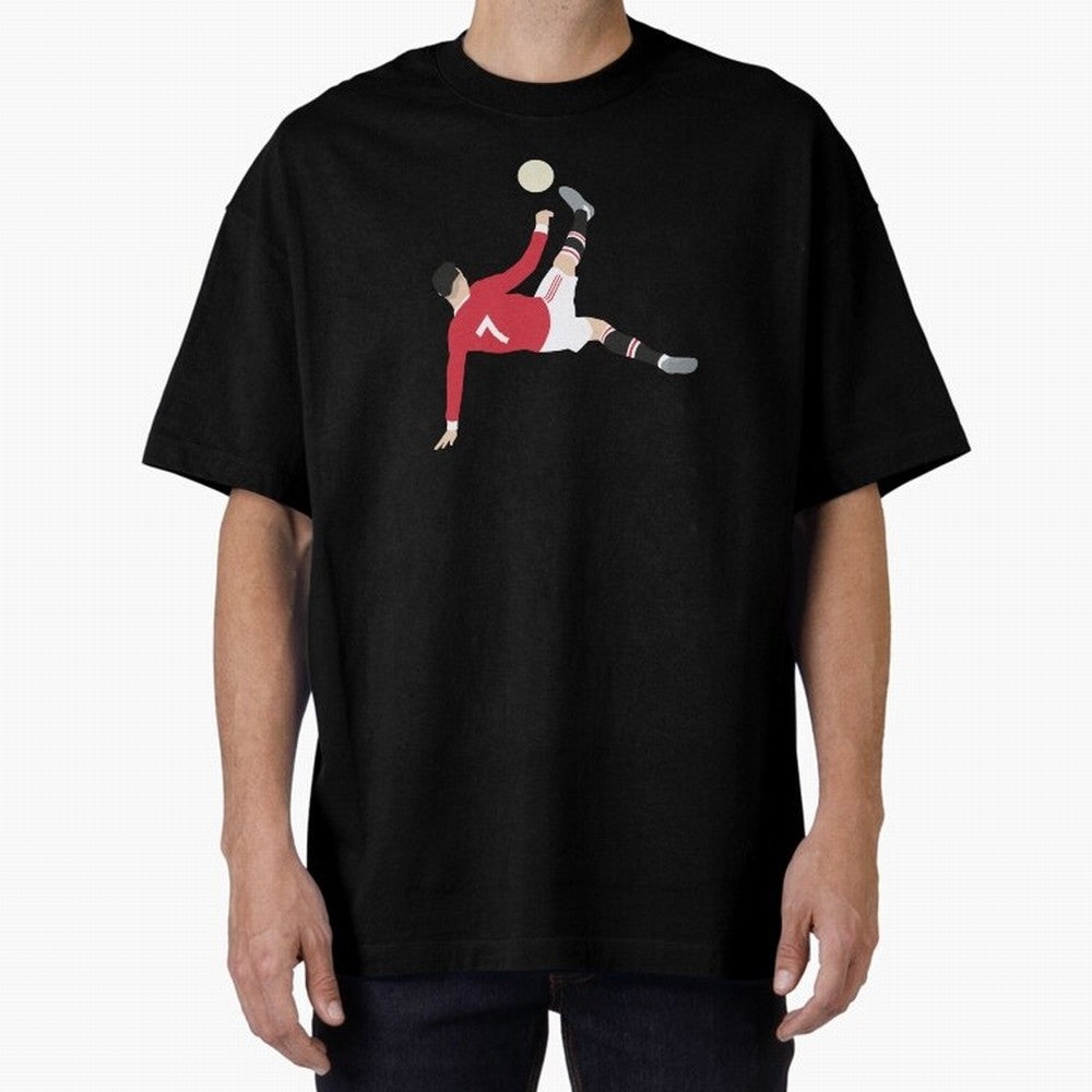 Cristiano Ronaldo Bicycle Kick MUFC Oversized T-Shirt Support Global Football Passion for FIFA World Cup 2026 Group Stage, Highlighting Messi, Neymar and Mbappe, Argentina, Match Day Excitement, Supporter Culture, Golden Goals and Global Football