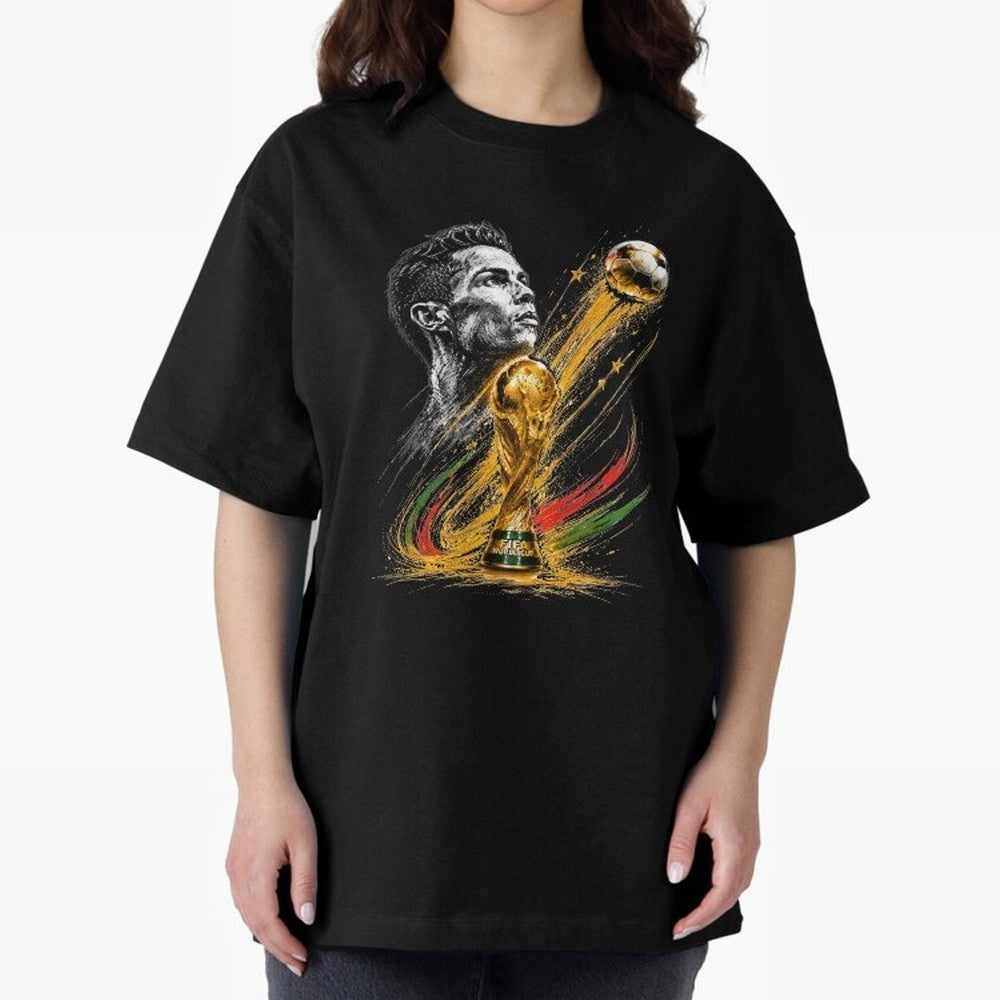 Ronaldo with World Cup Oversized T-Shirt Bring Trophy Dreams to Match Day Hype around FIFA World Cup 2026 USA Canada Mexico, Cristiano Ronaldo, Argentina, Supporter Pride, Iconic Celebrations, Legendary Names and Global Match Day Energy; Made for