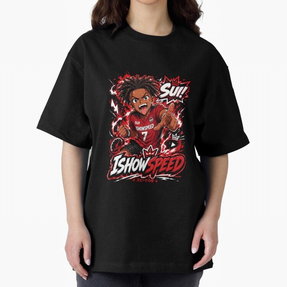 I Show Speed SUI Anime poster | Hype art Red Black Streewear Oversized T-Shirt Feel the Roar of FIFA World Cup 2026 USA Canada Mexico for Fans of Neymar and France and Portugal, Bringing Stadium Chants, National Pride, Trophy Dreams and