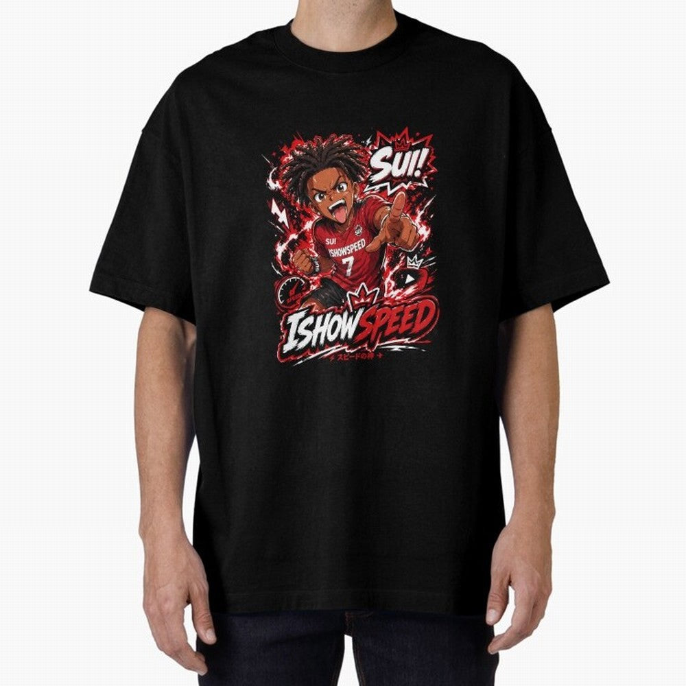 I Show Speed SUI Anime poster | Hype art Red Black Streewear Oversized T-Shirt Feel the Roar of FIFA World Cup 2026 USA Canada Mexico for Fans of Neymar and France and Portugal, Bringing Stadium Chants, National Pride, Trophy Dreams and