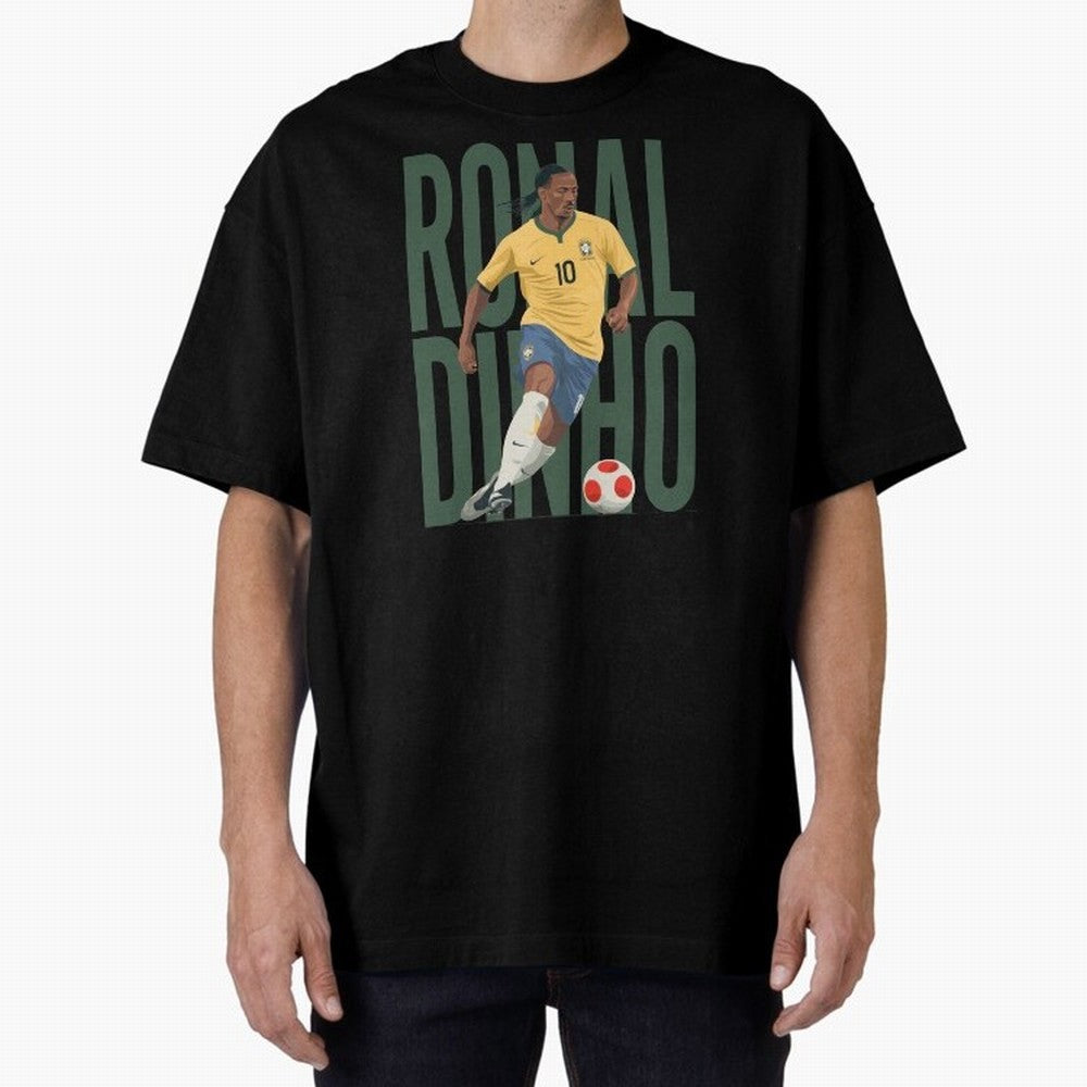 Ronaldinho Gaucho in action Minimalist Graphic Oversized T-Shirt Show Love for Legendary Goals in Match Day Hype around FIFA World Cup 2026, CR7, France and Portugal, Game Day Rituals, Football Legends, Country Pride and the Road to the Final; Made