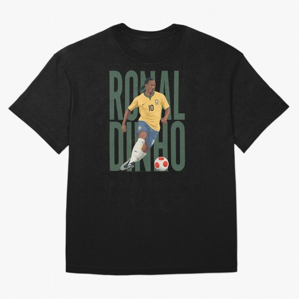 Ronaldinho Gaucho in action Minimalist Graphic Oversized T-Shirt Show Love for Legendary Goals in Match Day Hype around FIFA World Cup 2026, CR7, France and Portugal, Game Day Rituals, Football Legends, Country Pride and the Road to the Final; Made