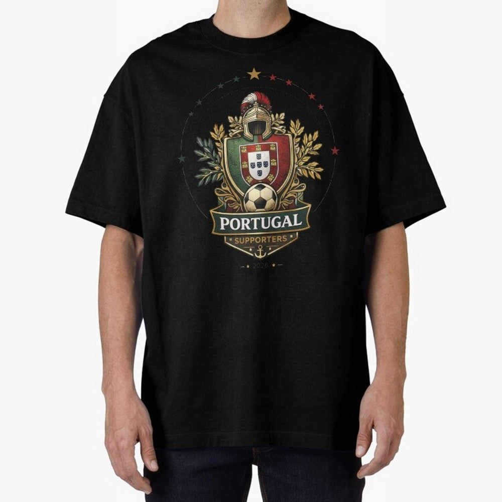 Portugal 2026 Football Crest ¨C Portuguese Soccer Supporters Pride Design Oversized T-Shirt Support FIFA World Cup 2026 USA Canada Mexico Filled with Cristiano Ronaldo, Haaland and CR7, Spain and Netherlands Energy, Soccer Culture, Superstar
