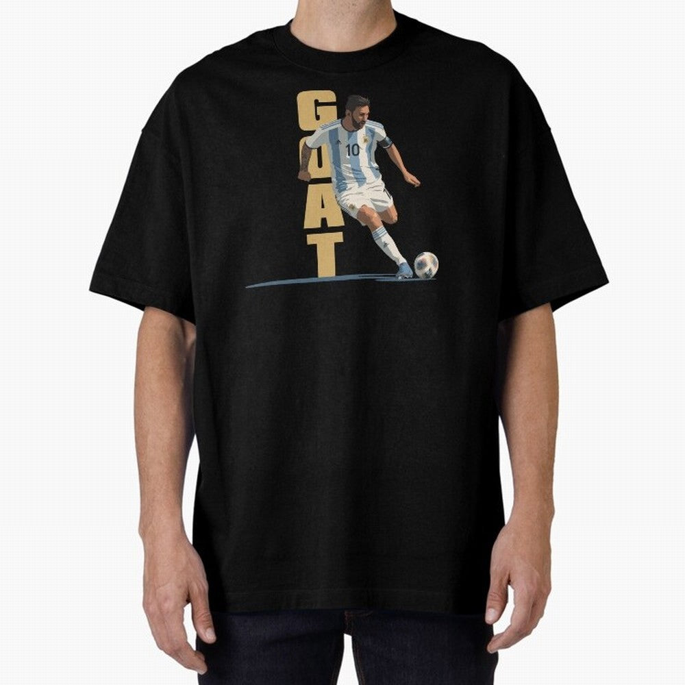 Messi in action GOAT Minimalist Graphic Oversized T-Shirt Relive Legendary Nights from FIFA World Cup 2026 USA Canada Mexico for Fans of Neymar and Argentina, France and Brazil, Bringing Sports Nostalgia, International Competition, Famous Players