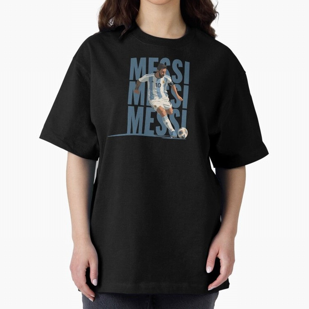 Messi in action Minimalist Graphic Oversized T-Shirt Celebrate National Team Dreams in FIFA World Cup 2026 USA Canada Mexico Spirit, Featuring England, Messi, Championship Spirit, Famous Goals, Roaring Crowds and International Football Unity;